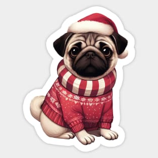 Cute Christmas Pug in Red Sweater Sticker